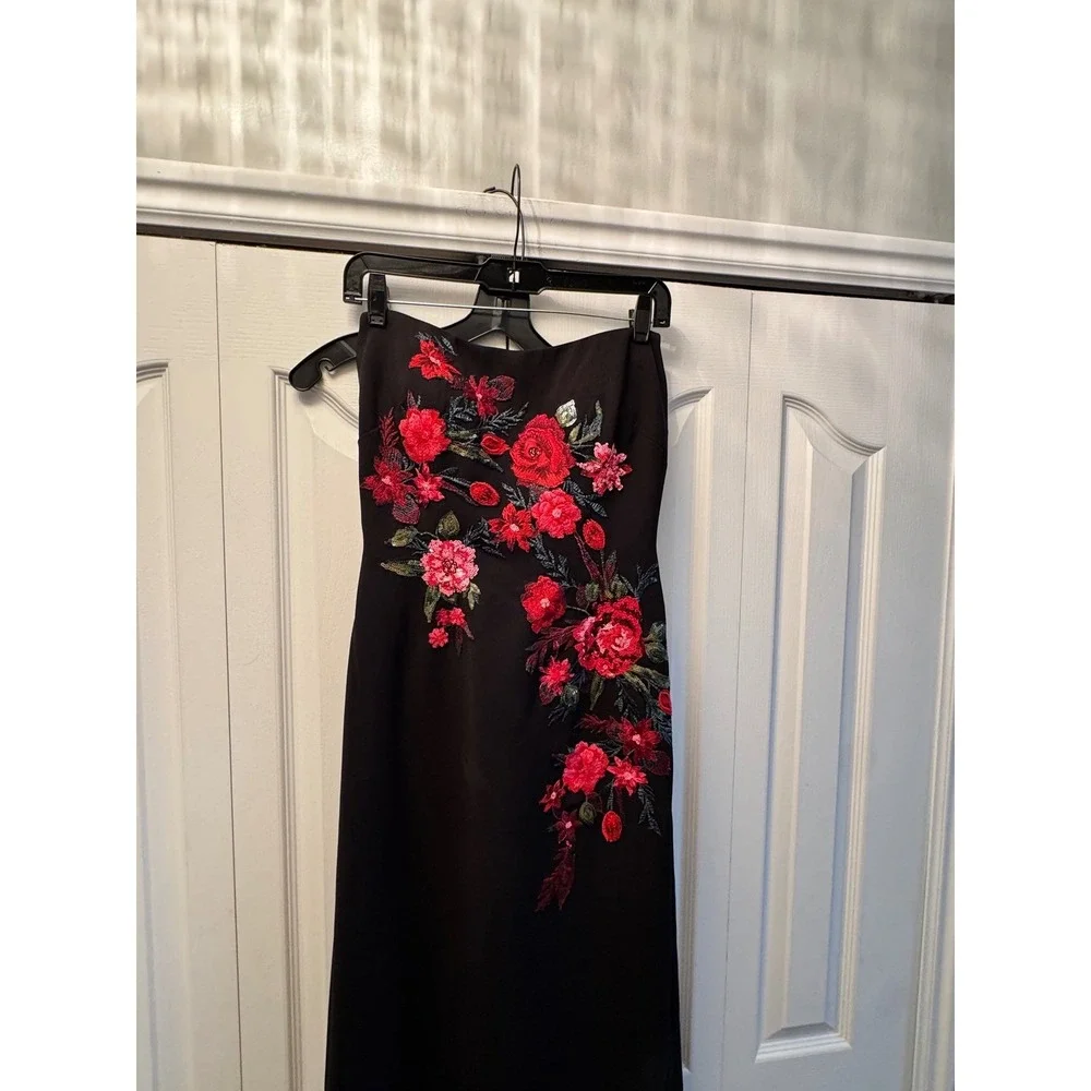 $1595 Rene‎ Ruiz Black Strapless Floral Sequin Evening Gown Maxi Dress Sz 4